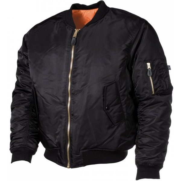 MFH Bomberjacke US Pilotenjacke MA1, Mod., schwarz - S Paspeltaschen mit Patte und Druckknopf