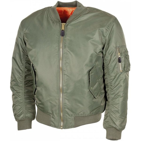 MFH Bomberjacke US Pilotenjacke MA1, Mod., oliv - L Paspeltaschen mit Patte und Druckknopf