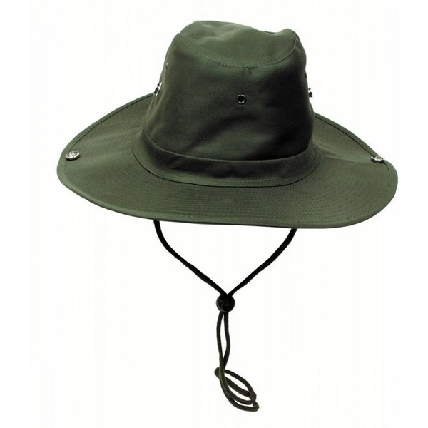 MFH Outdoorhut Buschhut (Schlapphut), oliv, mit Kinnband, zum Hochstellen - 61 (Packung) 4 Belüftungsösen