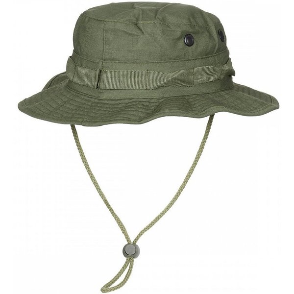 MFH Outdoorhut US GI Buschhut, mit Kinnband, GI Boonie, Rip Stop, oliv - M (Packung) umlaufende Schlaufen