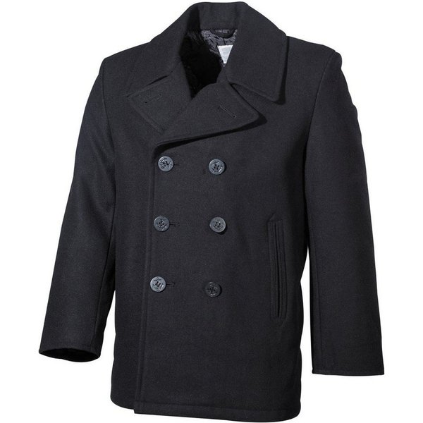 MFH Outdoorjacke US Pea Coat, schwarz, mit schwarzen Knöpfen