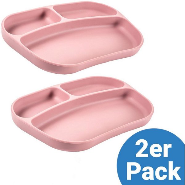 MiaMia Teller Rose, 2 x Baby Kinder Silikon Teller für Tisch & Hochstuhl - bruchsicher