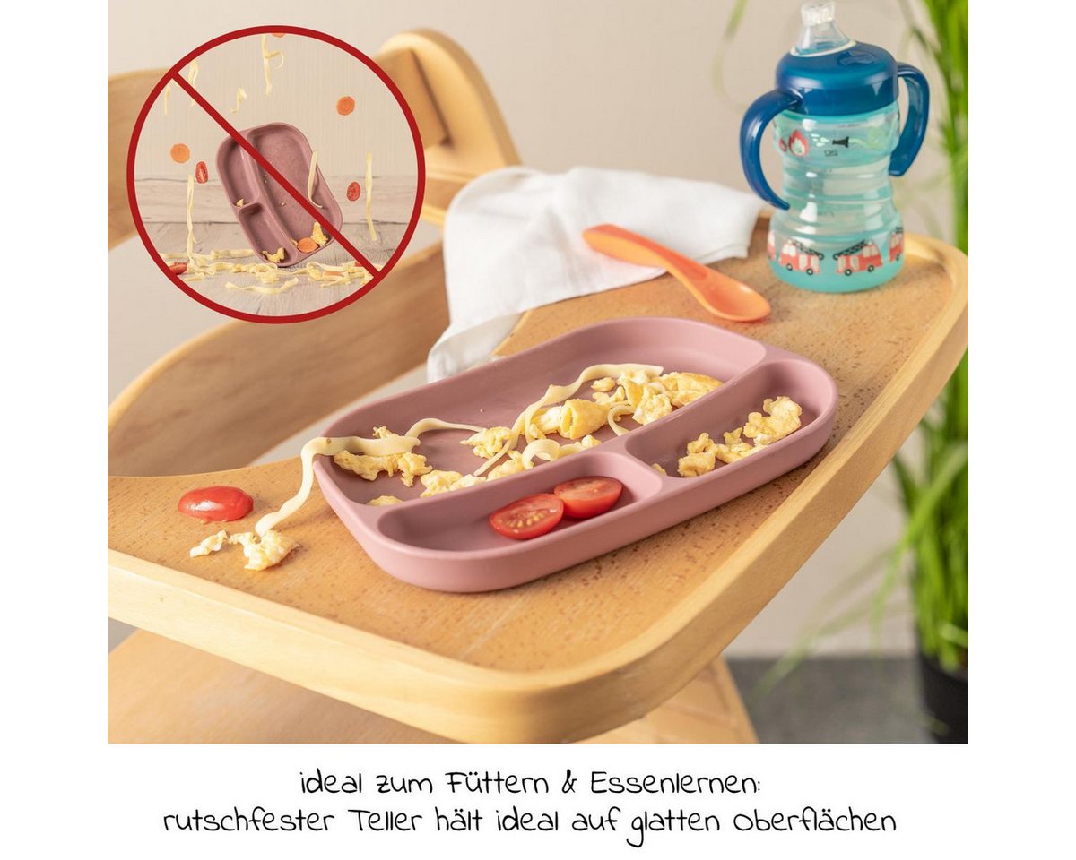 MiaMia Teller Rose, 2 x Baby Kinder Silikon Teller für Tisch & Hochstuhl - bruchsicher – Bild 4 von 5