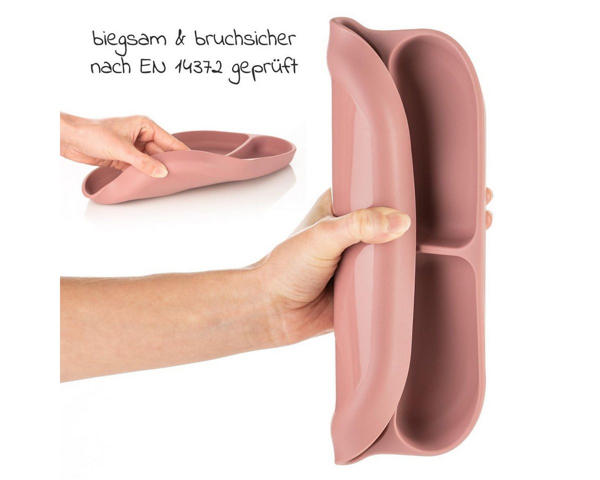 MiaMia Teller Rose, 2 x Baby Kinder Silikon Teller für Tisch & Hochstuhl - bruchsicher – Bild 5 von 5