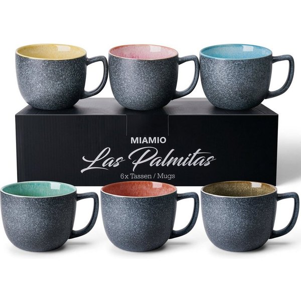 MiaMio Becher Las Palmitas groß, 470 ml, außen dunkelgrau innen bunt, 6-tlg., Keramik, 470 ml, außen dunkelgrau und innen farbig