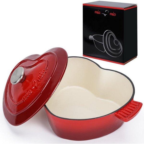 MiaMio Bratentopf Herzform, 3 l, 24 cm, Rot, Gusseisen, Herzform, 3 l, 24 cm, induktionsgeeignet