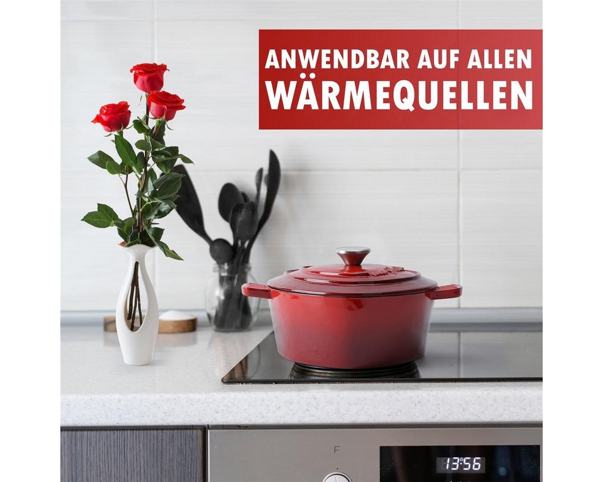 MiaMio Bratentopf Herzform, 3 l, 24 cm, Rot, Gusseisen, Herzform, 3 l, 24 cm, induktionsgeeignet – Bild 3 von 5