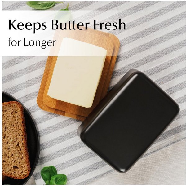 MiaMio Butterdose mit Bambusdeckel, 620 ml, Schwarz, Keramik, (Set, 2-tlg., 2-teilig: Keramikdose und Bambusdeckel), Bambusdeckel, 620 ml