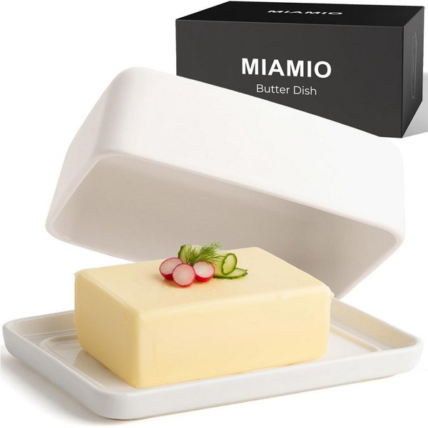 MiaMio Butterdose mit Deckel, Weiß, Keramik, (Set, 2-tlg., Unterteil und Deckel), spülmaschinenfest