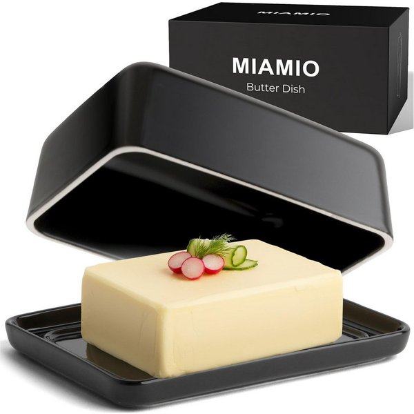 MiaMio Butterdose mit Deckel, Schwarz, Keramik, (Set, 2-tlg., Unterteil und Deckel), spülmaschinenfest