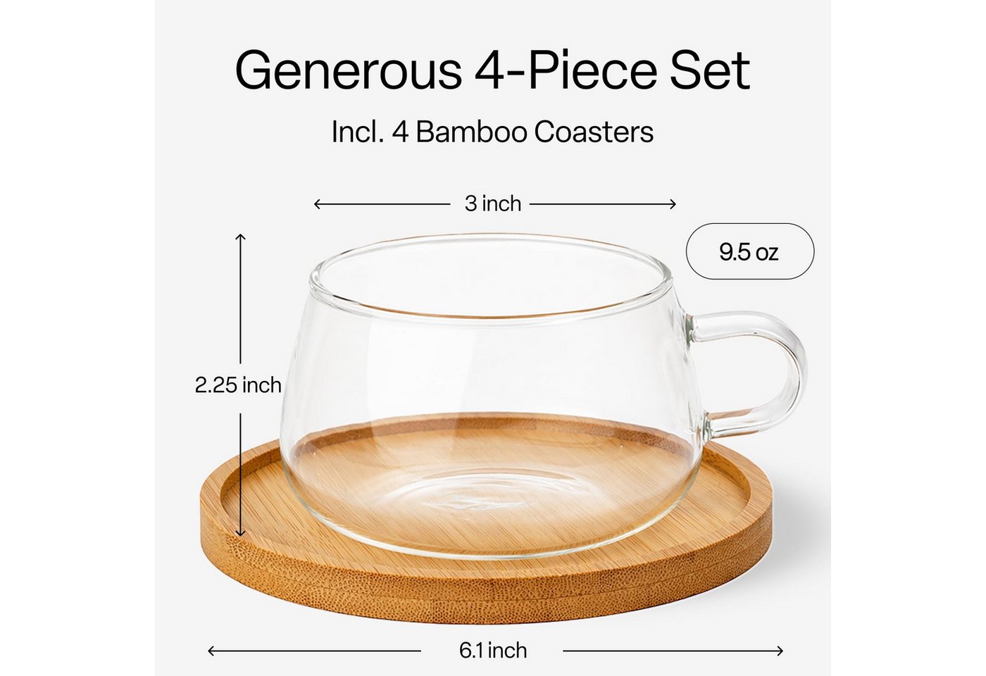 MiaMio Cappuccinotasse Olea, 280 ml, 4-tlg., Glas, mit Bambus-Untersetzer – Bild 3 von 5