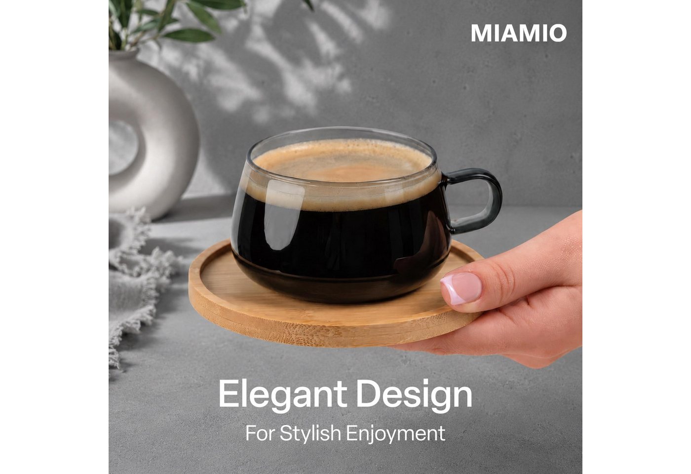 MiaMio Cappuccinotasse Olea, 280 ml, 4-tlg., Glas, mit Bambus-Untersetzer – Bild 2 von 5