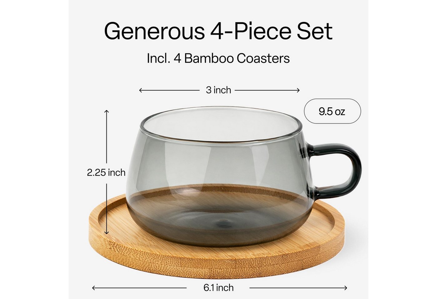 MiaMio Cappuccinotasse Olea, 280 ml, 4-tlg., Glas, mit Bambus-Untersetzer – Bild 3 von 5