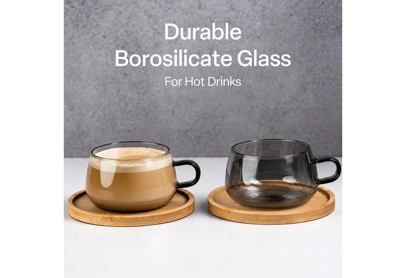 MiaMio Cappuccinotasse Olea, 280 ml, 4-tlg., Glas, mit Bambus-Untersetzer – Bild 4 von 5