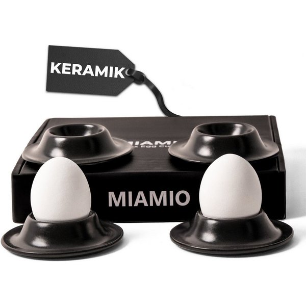 MiaMio Eierbecher mit Schalenablage, Schwarz, (Set, 4-tlg., 4 Eierbecher), mit Ablage für Eierschalen