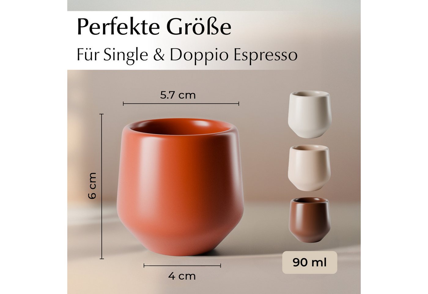 MiaMio Espressotasse Luxe ohne Henkel, 90 ml, Beige Pastel, 4-tlg., Keramik, Ristretto & Doppio, dickwandig, modern – Bild 3 von 5