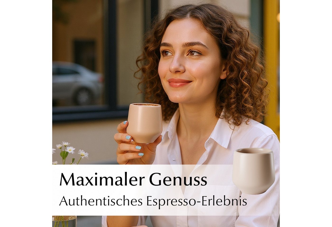 MiaMio Espressotasse Luxe ohne Henkel, 90 ml, Beige Pastel, 4-tlg., Keramik, Ristretto & Doppio, dickwandig, modern – Bild 4 von 5