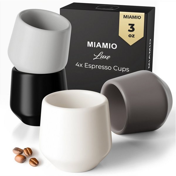 MiaMio Espressotasse Luxe ohne Henkel, 90 ml, Classic Pastel Grau, 4-tlg., Keramik, Ristretto & Doppio, dickwandig, modern