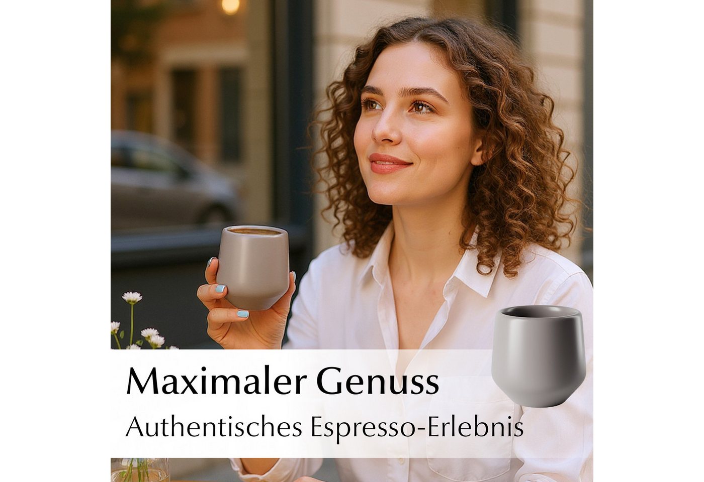 MiaMio Espressotasse Luxe ohne Henkel, 90 ml, Classic Pastel Grau, 4-tlg., Keramik, Ristretto & Doppio, dickwandig, modern – Bild 4 von 5