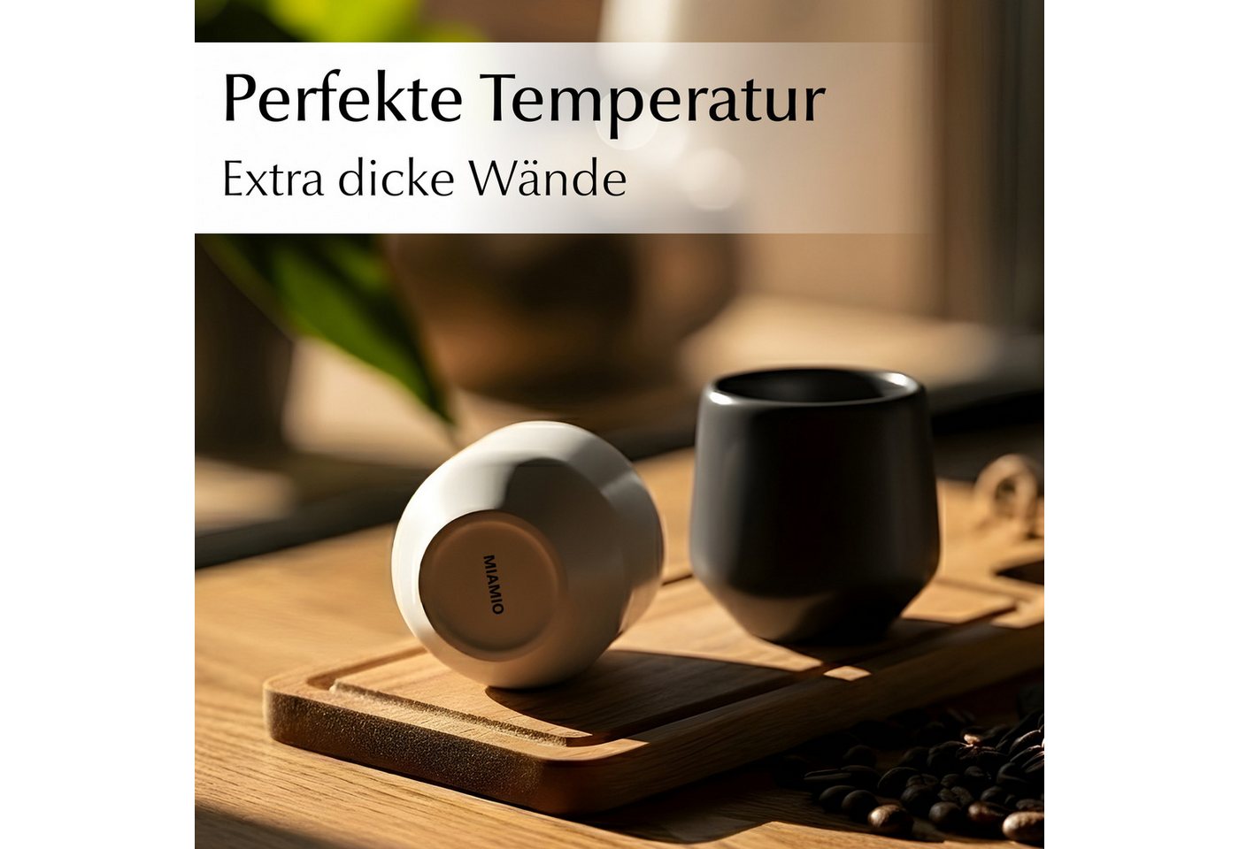 MiaMio Espressotasse Luxe ohne Henkel, 90 ml, Classic Pastel Grau, 4-tlg., Keramik, Ristretto & Doppio, dickwandig, modern – Bild 5 von 5