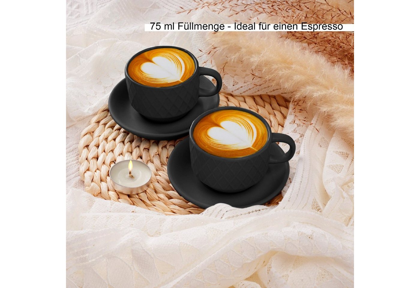 MiaMio Espressotasse Palmanova Schwarz, 75 ml, 6-tlg., Keramik – Bild 2 von 5