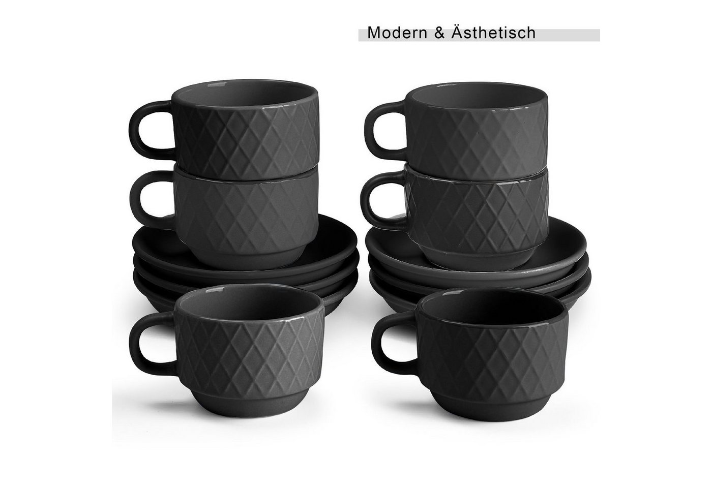MiaMio Espressotasse Palmanova Schwarz, 75 ml, 6-tlg., Keramik – Bild 3 von 5