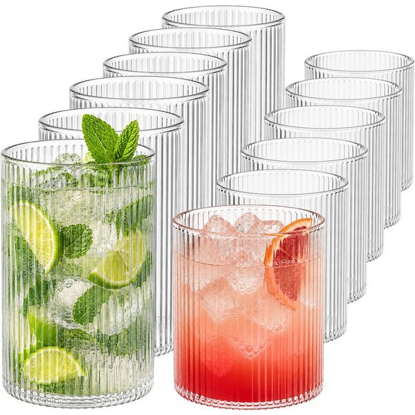 MiaMio Gläser-Set Senita, 280 & 430 ml, Riffeloptik, 12-tlg., Borosilikatglas, Spülmaschinengeeignet