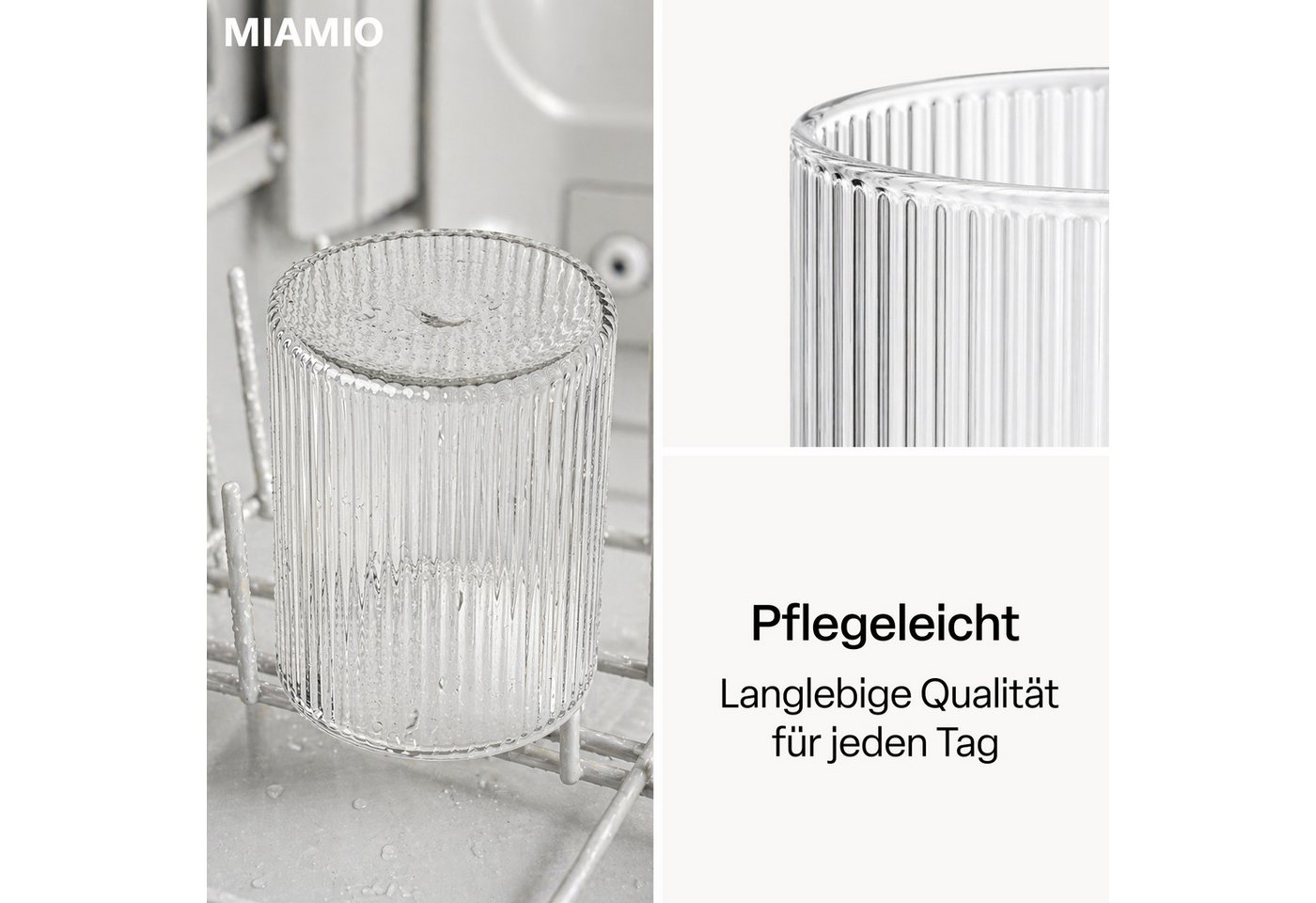 MiaMio Gläser-Set Senita, 280 ml, Riffeloptik, 6-tlg., Borosilikatglas, Spülmaschinengeeignet – Bild 5 von 5