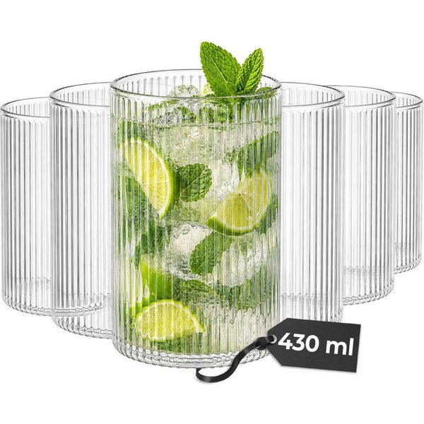 MiaMio Gläser-Set Senita, 430 ml, Riffeloptik, 6-tlg., Borosilikatglas, Spülmaschinengeeignet