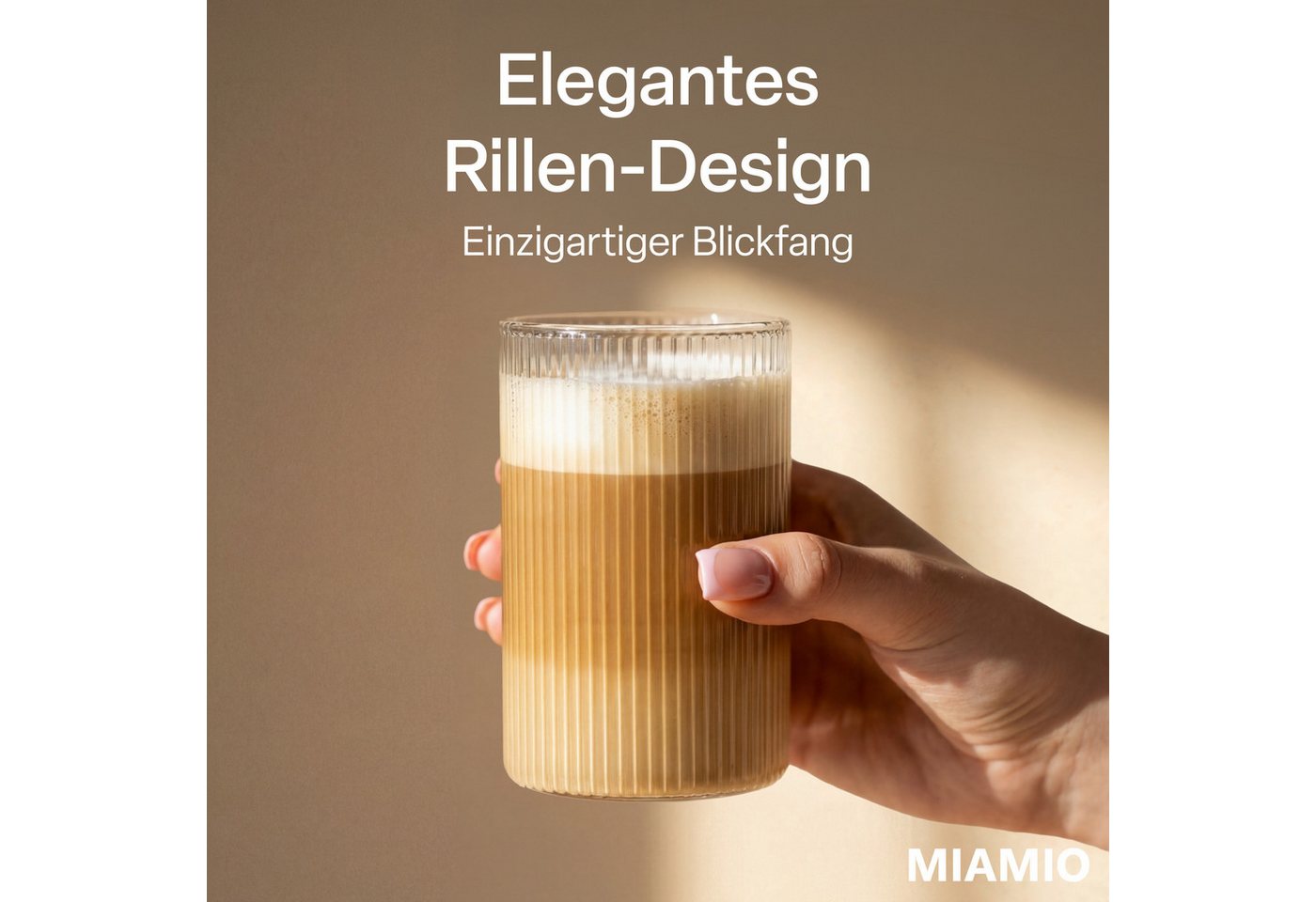 MiaMio Gläser-Set Senita, 430 ml, Riffeloptik, 6-tlg., Borosilikatglas, Spülmaschinengeeignet – Bild 2 von 5