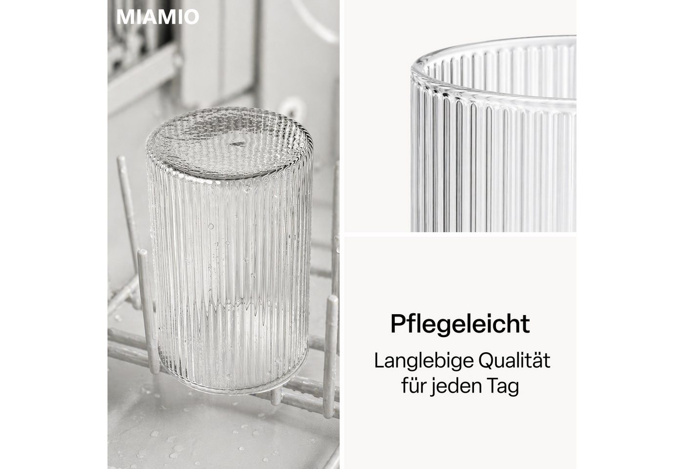 MiaMio Gläser-Set Senita, 430 ml, Riffeloptik, 6-tlg., Borosilikatglas, Spülmaschinengeeignet – Bild 5 von 5
