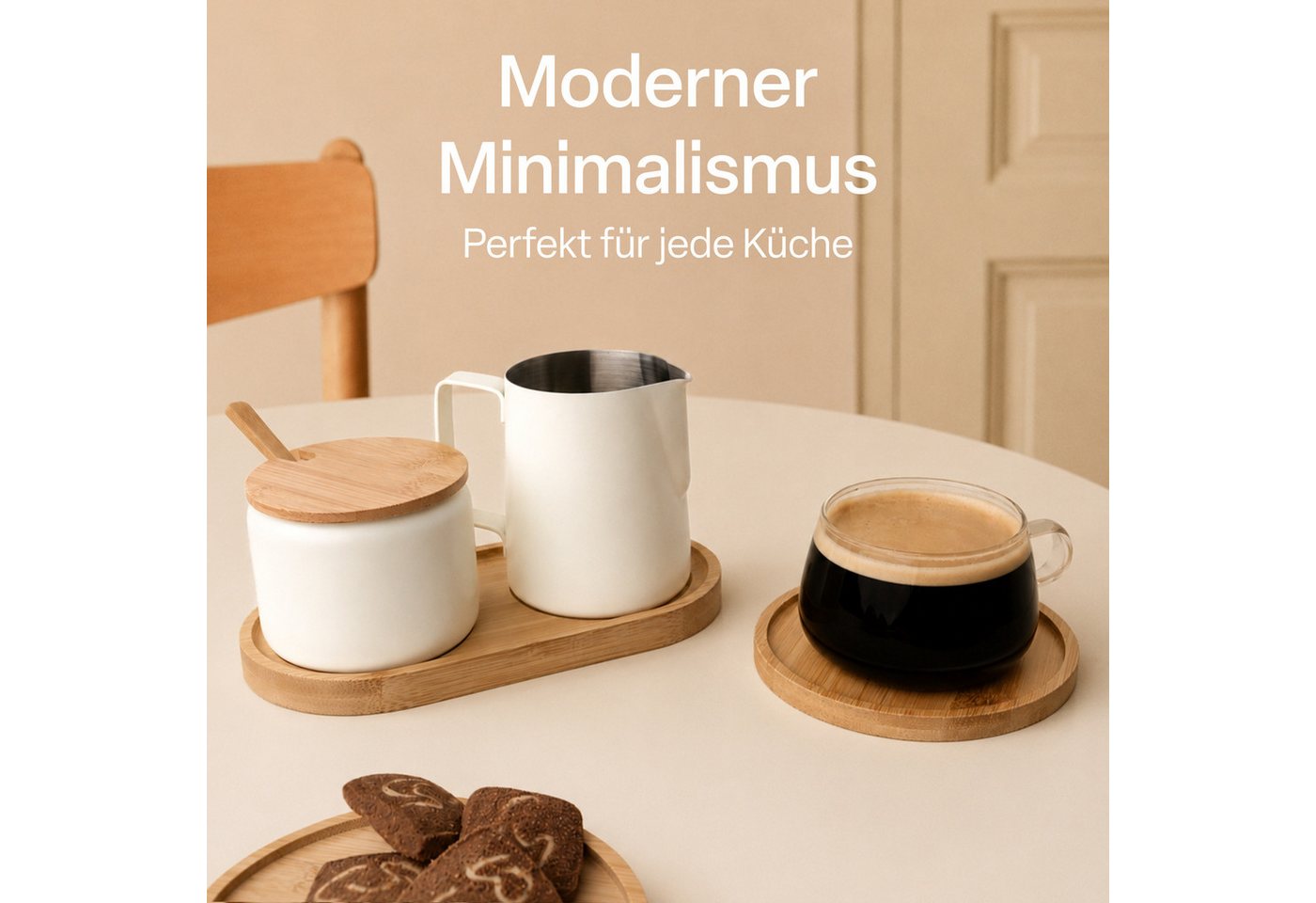 MiaMio Milch- und Zuckerset mit Serviertablett, mattweiß (5-tlg), Edelstahl, Sahnekännchen 330 ml und Zuckerdose 270 ml – Bild 2 von 5
