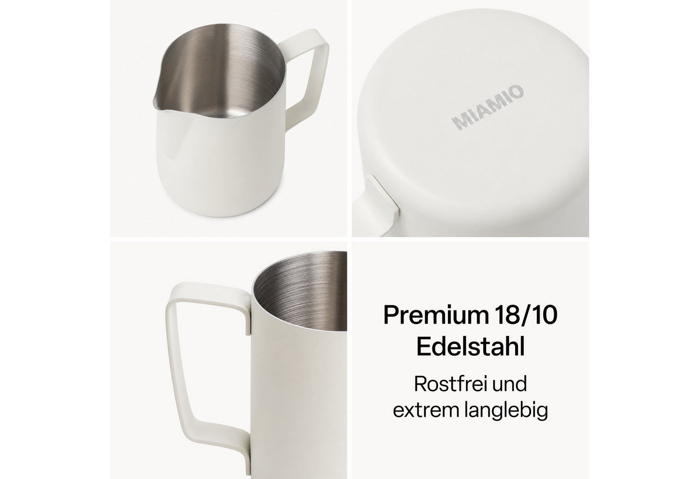 MiaMio Milch- und Zuckerset mit Serviertablett, mattweiß (5-tlg), Edelstahl, Sahnekännchen 330 ml und Zuckerdose 270 ml – Bild 5 von 5