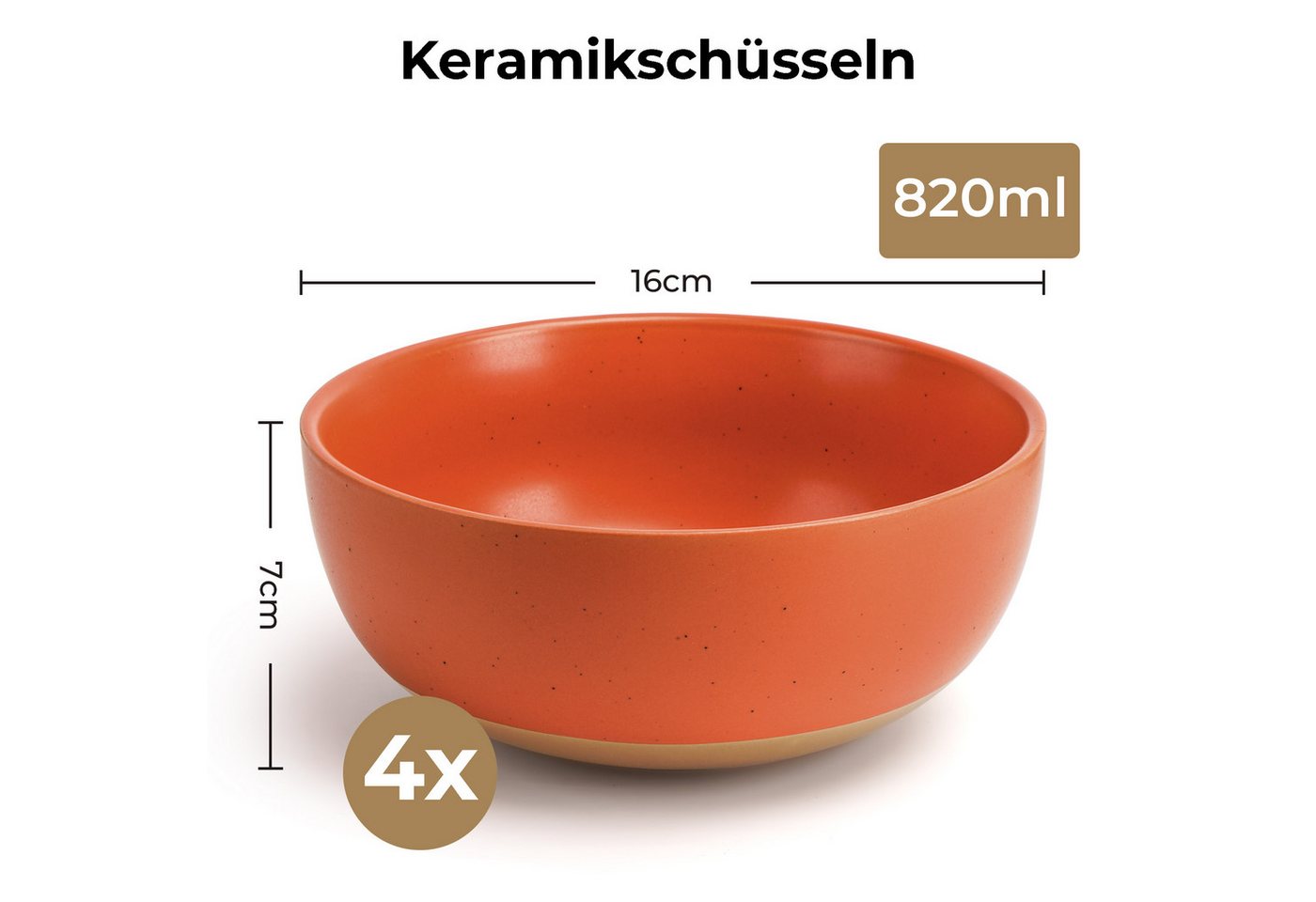 MiaMio Müslischale Aura Cozy Neutral, 820 ml, Keramik, (Set, 4-tlg), 820 ml, Ø 16 cm, 7 cm hoch – Bild 2 von 5