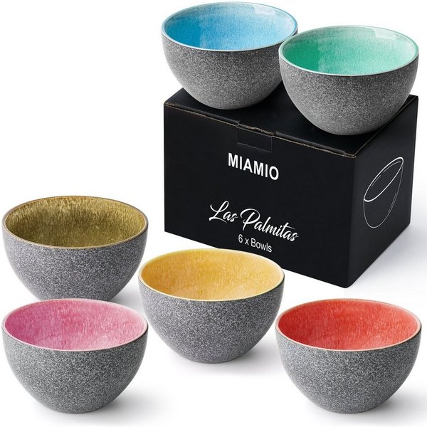 MiaMio Müslischale Las Palmitas große Bowls, 750 ml, Steinzeug, (Set, 6-tlg), Müsli, Salat, Suppe, spülmaschinen- und mikrowellengeeignet