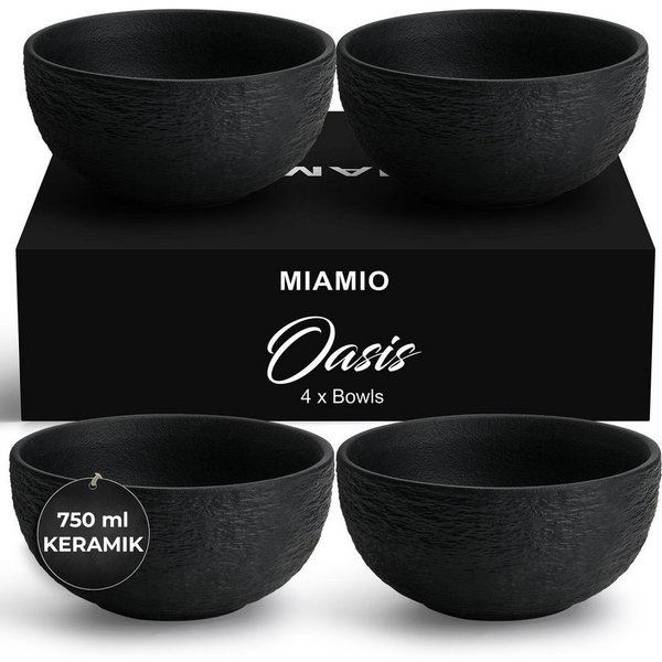 MiaMio Müslischale Oasis Schieferoptik, Schwarz, Keramik, (Set, 4-tlg), 750 ml, Ø 15 cm, 7 cm hoch