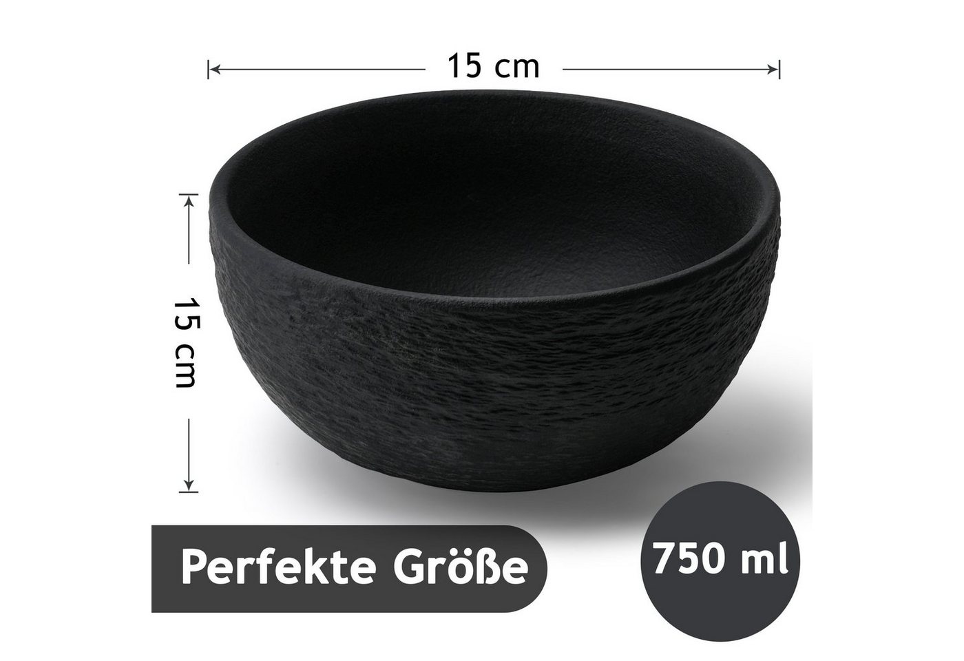 MiaMio Müslischale Oasis Schieferoptik, Schwarz, Keramik, (Set, 4-tlg), 750 ml, Ø 15 cm, 7 cm hoch – Bild 2 von 5