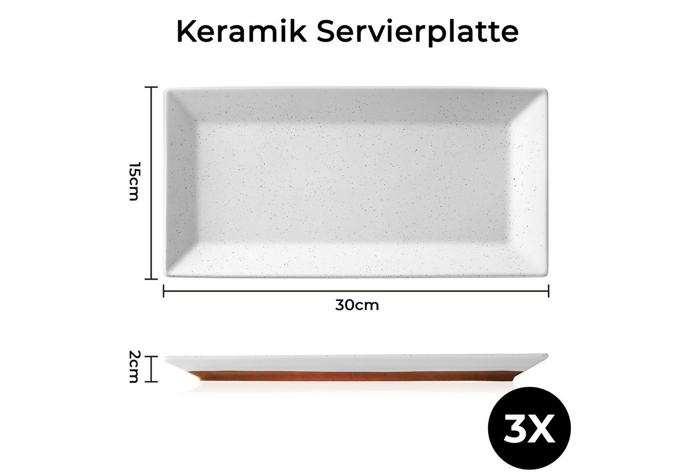 MiaMio Servierplatte Aura 30 x 15 cm, Keramik, (Set, 3-tlg., 3 rechteckige Servierplatten, 30 x 15 cm), Aura, rechteckig, 30 x 15 cm, 3-teilig – Bild 2 von 5