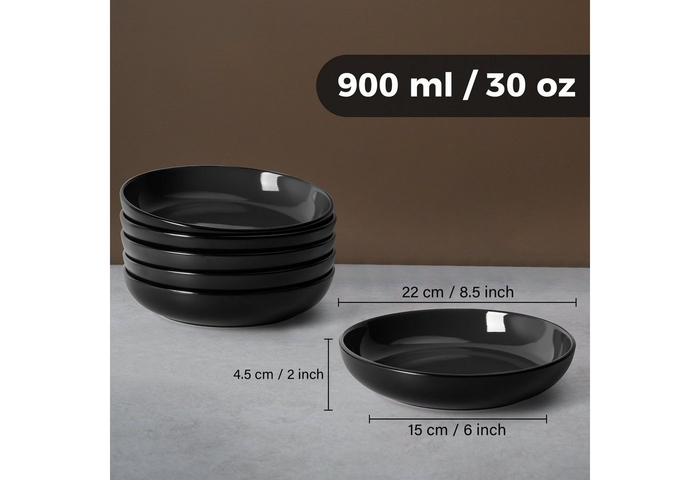 MiaMio Suppenteller Suppenteller 6er Set (900 ml), Pasta Teller, Tiefe Teller – Bild 2 von 5