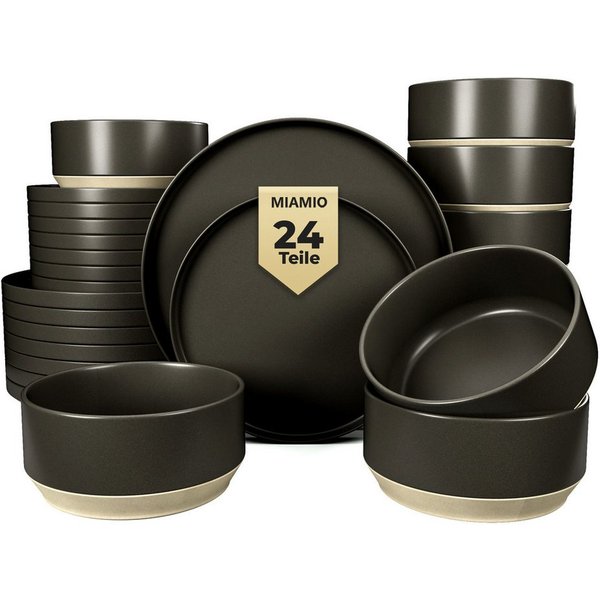 MiaMio Tafelservice Sierra Basalt (24-tlg), 8 Personen, Keramik, mit 850 ml Schüsseln