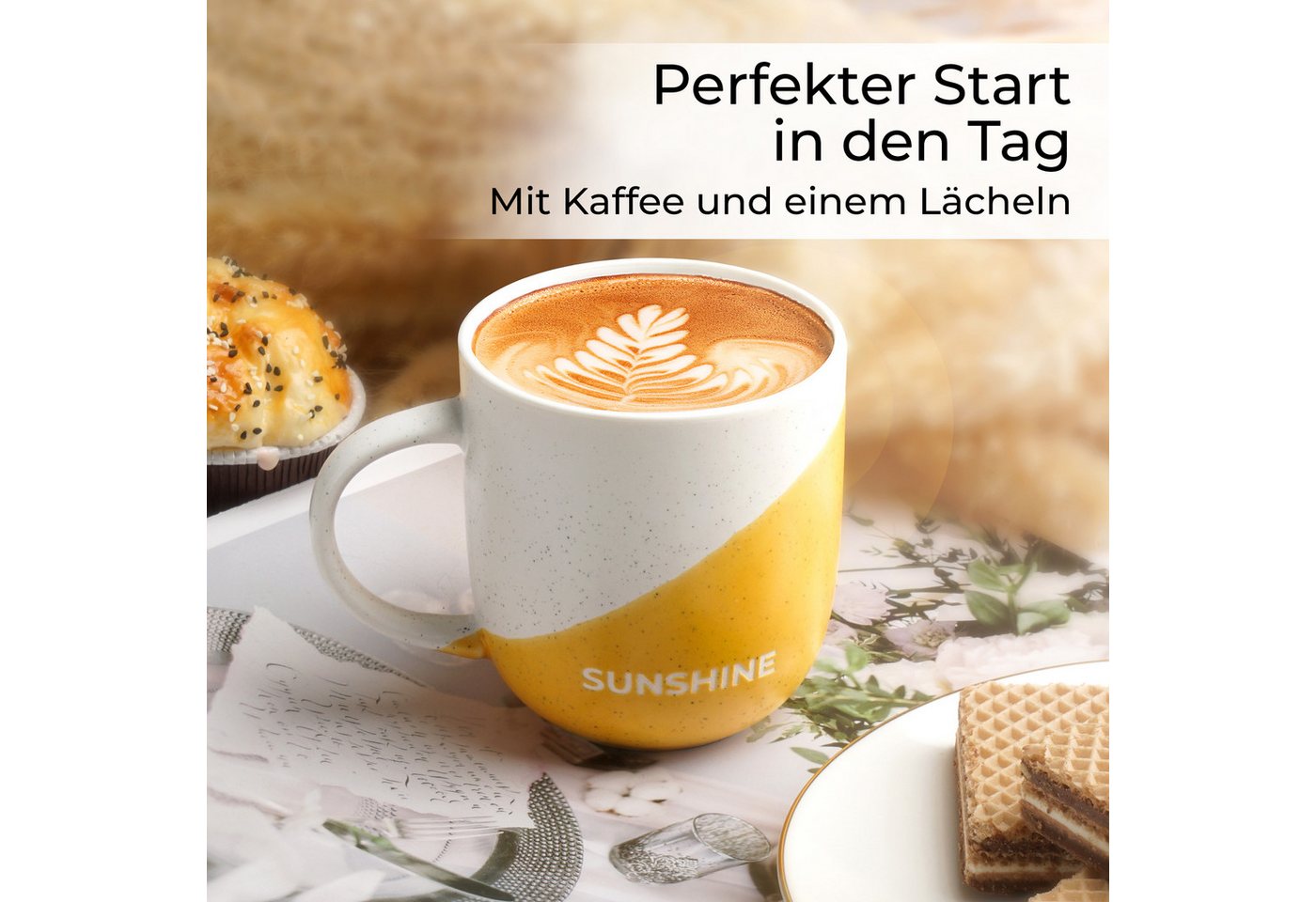 MiaMio Tasse Happy Life, 4-tlg., Keramik, Spruchmotiv, 300 ml – Bild 3 von 5