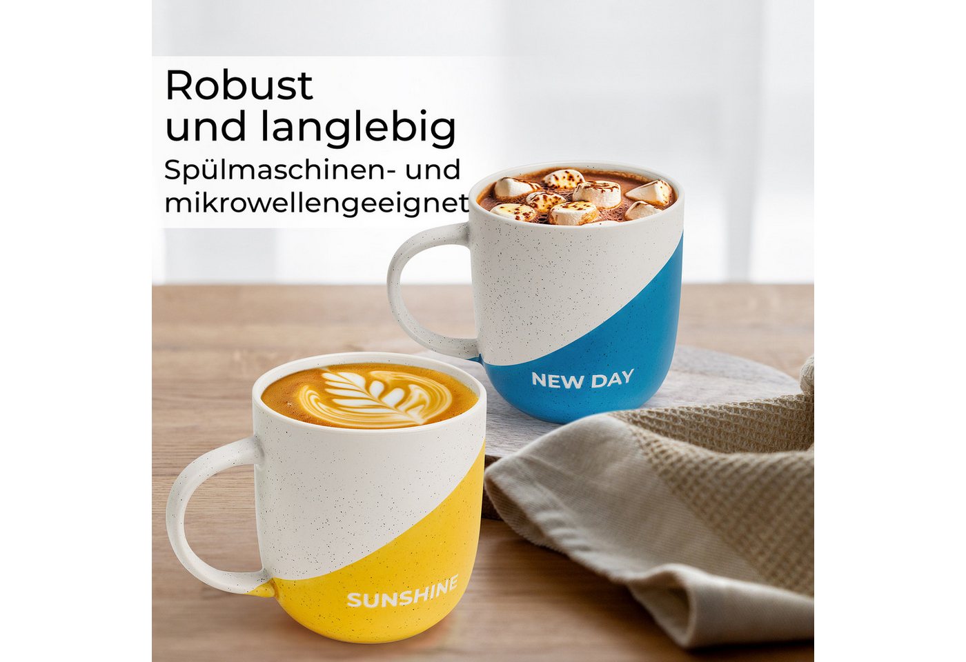 MiaMio Tasse Happy Life, 4-tlg., Keramik, Spruchmotiv, 300 ml – Bild 4 von 5