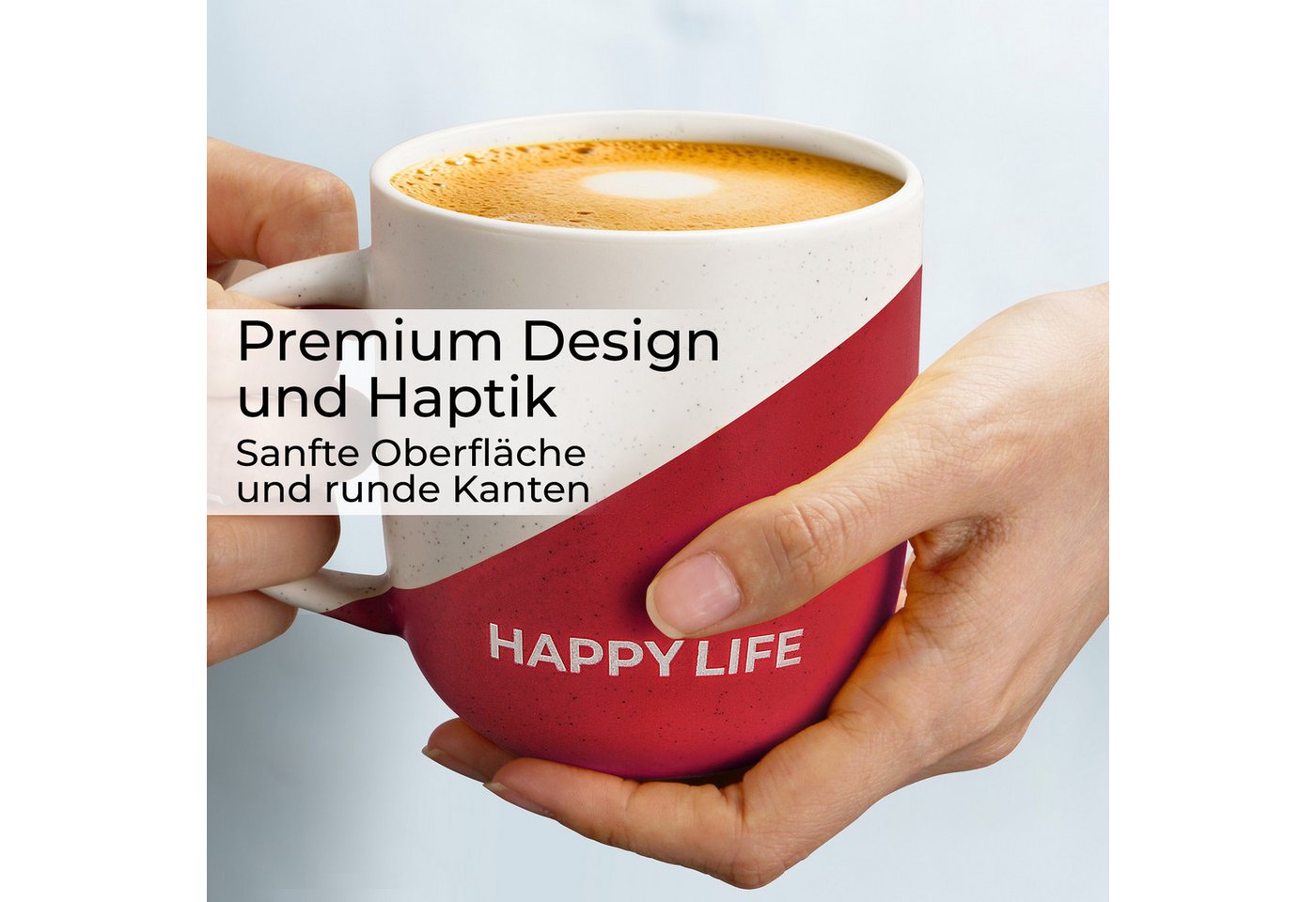 MiaMio Tasse Happy Life, 4-tlg., Keramik, Spruchmotiv, 300 ml – Bild 5 von 5