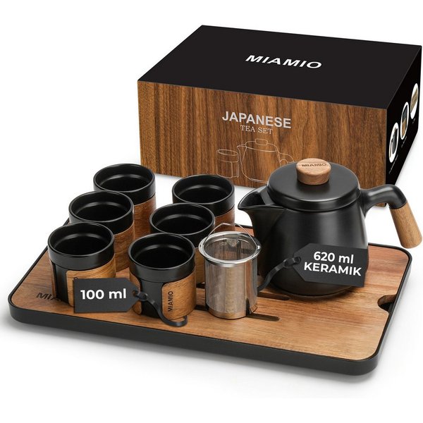 MiaMio Teeservice japanisch mit 6 Teebechern, 100 ml, Schwarz, Keramik