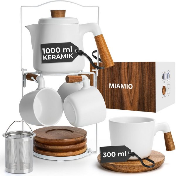 MiaMio Teeservice Teekannen-Set mit Gestell, weiß, Keramik
