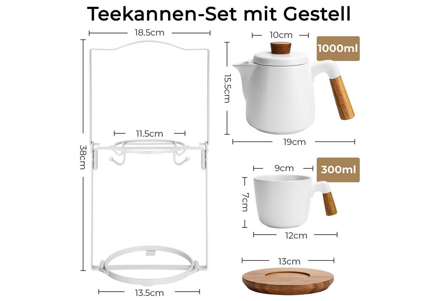 MiaMio Teeservice Teekannen-Set mit Gestell, weiß, Keramik – Bild 2 von 4