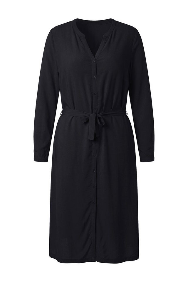 MIAMODA Jerseykleid Midikleid A-Linie Bindegürtel Knopfleiste Langarm – Bild 2 von 3