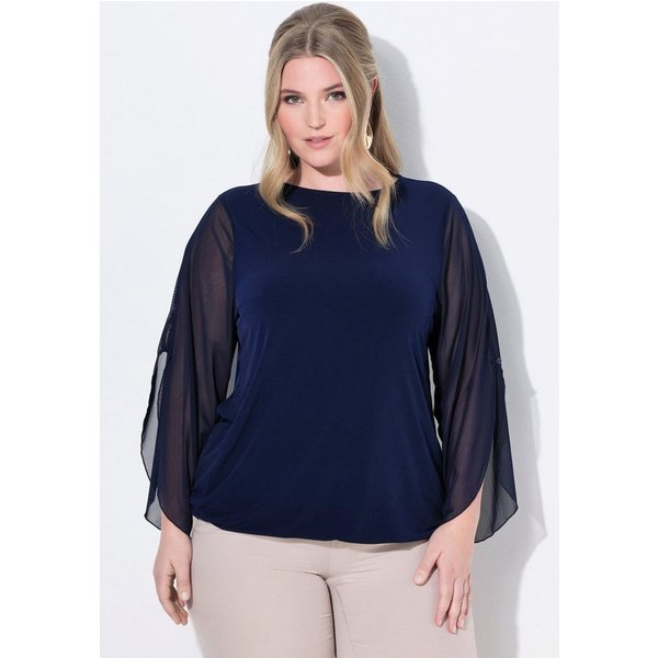 MIAMODA Longbluse Bluse 3/4-Mesh-Ärmel mit Schlitz
