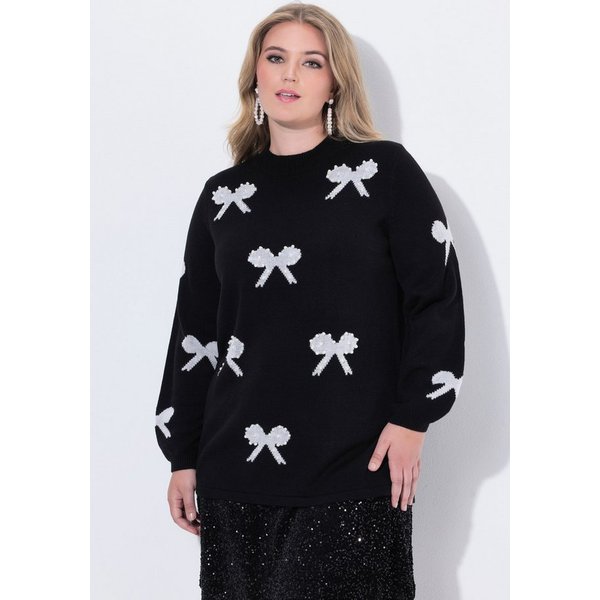 MIAMODA Rollkragenpullover Pullover Regular Fit Schleifen mit Zierperlen