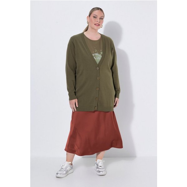 MIAMODA Strickjacke Long-Strickjacke Regular Fit V-Ausschnitt